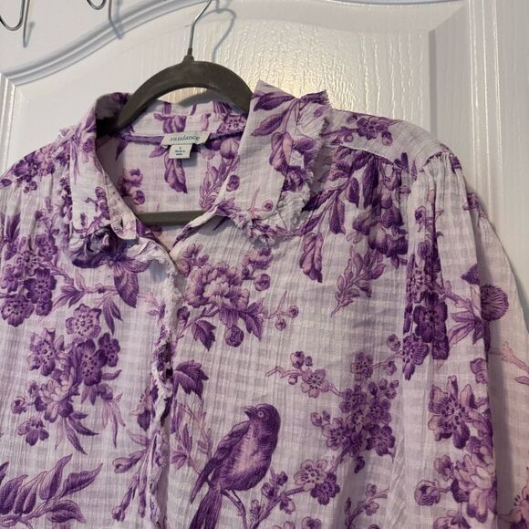 Sundance Chantilly Blooms Birds Novelty Print Cotton Gauze Button Down Shirt L - Picture 4 of 12